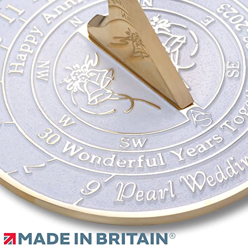 Anniversary Sundial Gift For 30Th Pearl Wedding Anniversary 1993-2023 With Pedestal Stand. Recycled Brass Home Decor Garden Present Idea Handmade In Uk For Parents, Grandparents, Friends Or Couples #TOP1
