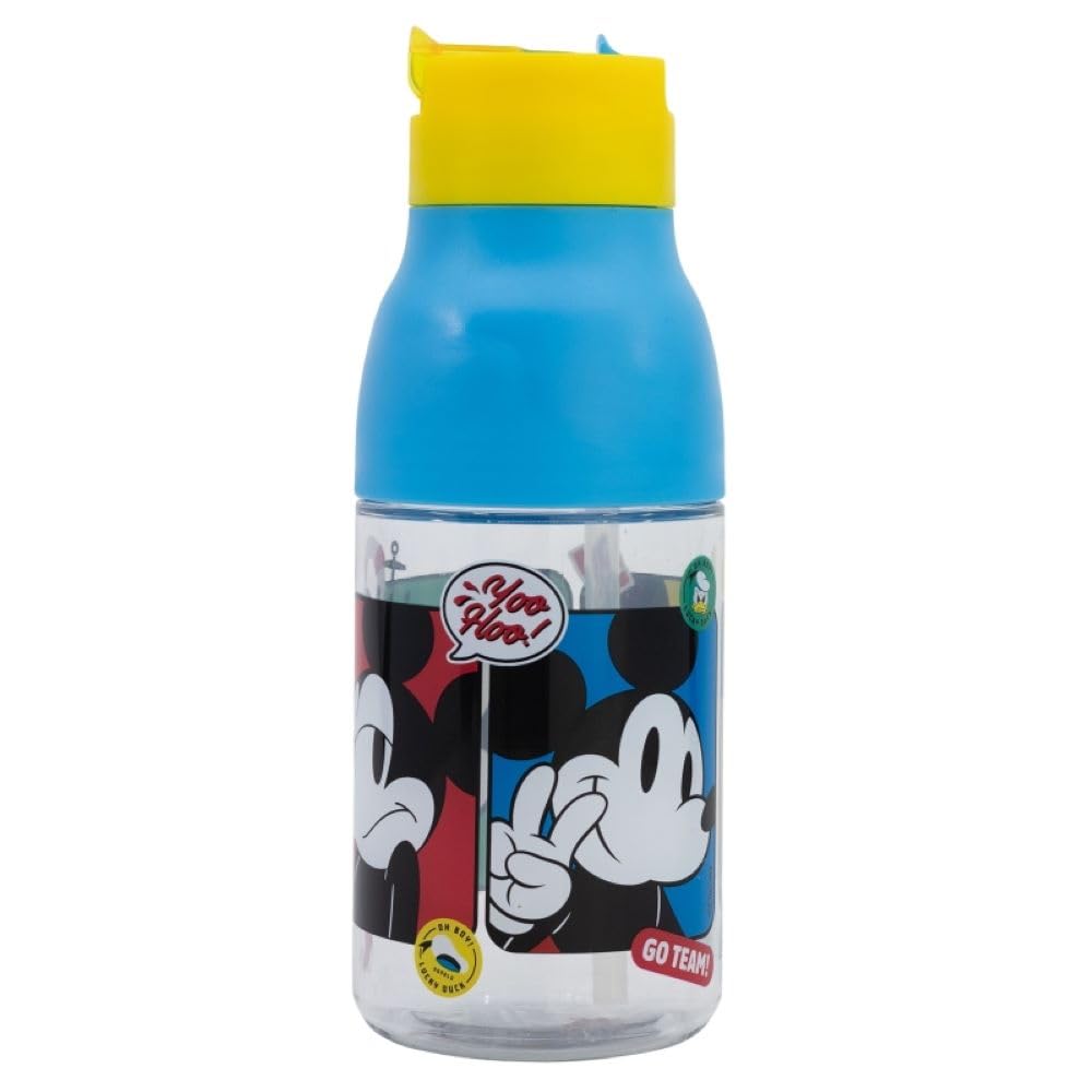 OM SUPPLIES Mickey Characters Reusable Double Opening Sipper Ecozen Bottle 420ml Non-Drip Stopper with built in Straw (Mickey) - Image 2