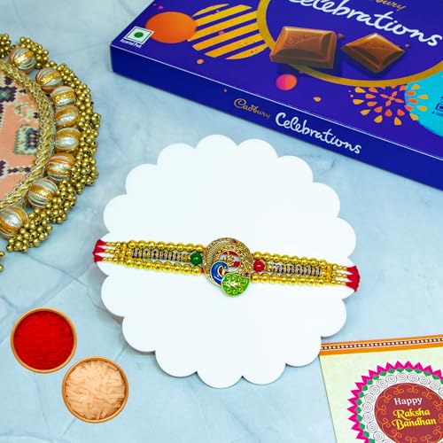 Image of Canton Rakhi For Brother With Chocolate Gift Hamper, Rakhi With Celebration Gift Pack, Pack of 1 Designer Rakhi For brother (Design-21)