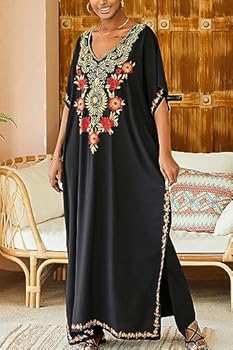 YouKD Geborduurde kaftan jurk Boho strand bikini cover up badjas plus maat loungewear voor vrouwen, One size