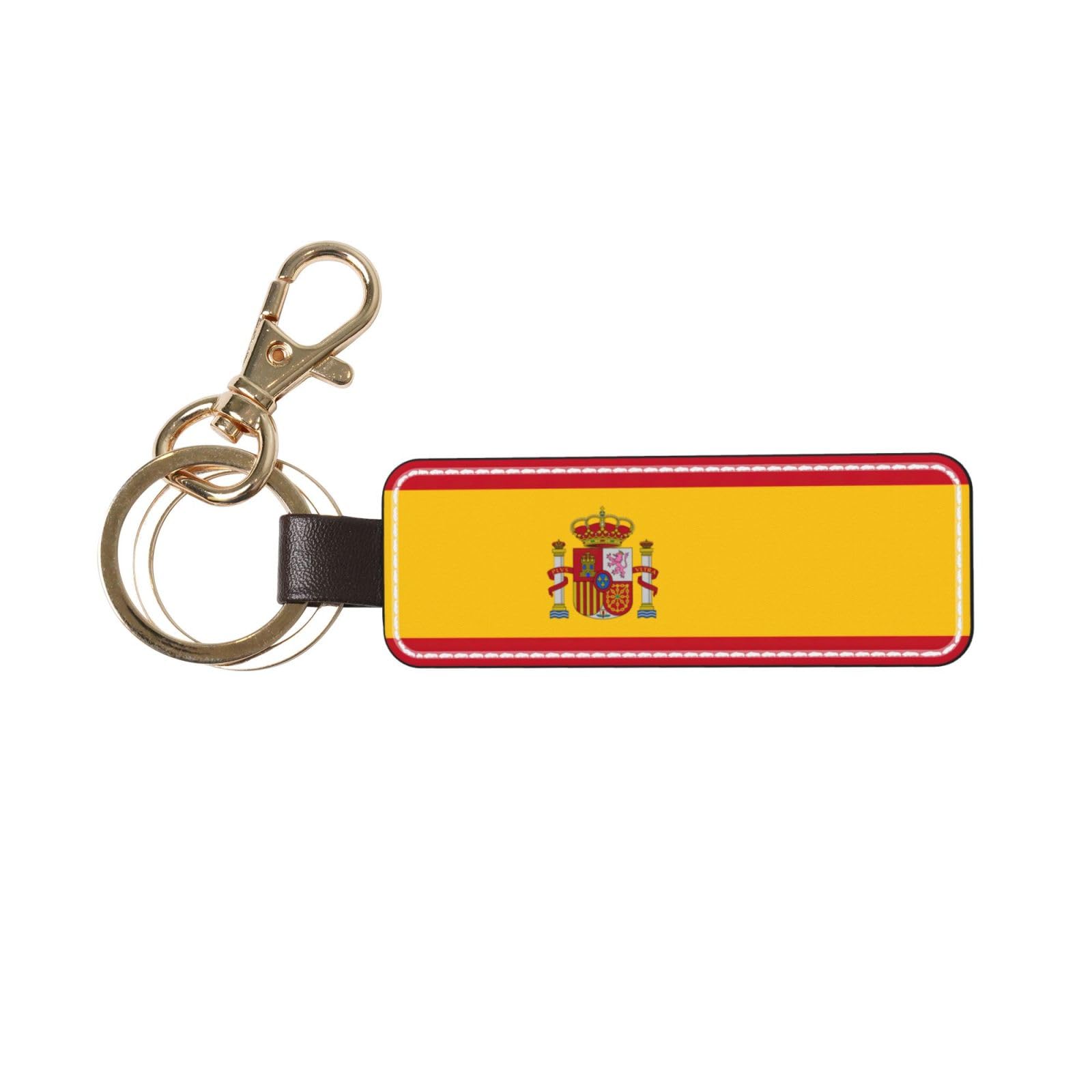 Popzzd Men's White Spanish Flag Print Leather Keychain, Key Fob Holder With Keyrings And Anti-Lost Swivel Clip For Wo