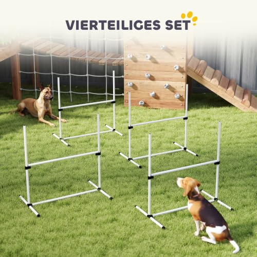 PawHut Agility Hürdenset Slalom Stangen Hunde Training Set 4 x Hürden, Kunststoff, Weiß, 95x65x95cm