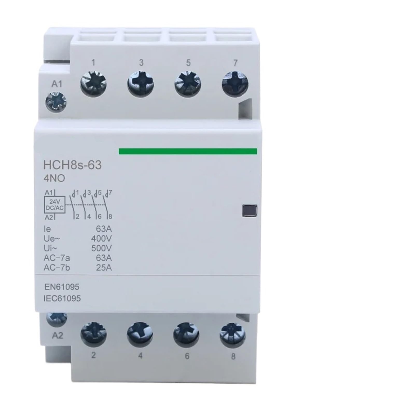 QNEZIQTMH HCH8s-63 Modular Contactor 50Hz 60Hz 4P 63A 4NO 4NC 2NO2NC 220V 110V 24V Automatic DC Household Contactor Din Rail Type iCT(4p 63a 4no Dc24v)