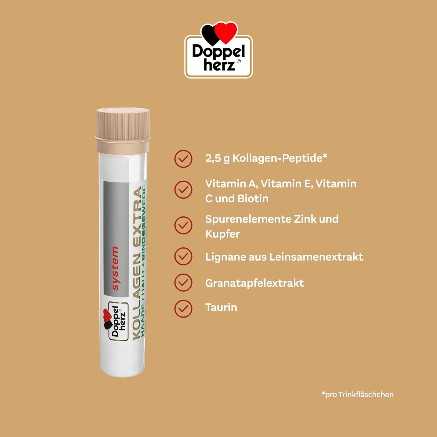 Doppelherz system KOLLAGEN EXTRA - Mit Vitamin C, Biotin + Zink | Biotin als Beitrag für den Erhalt normaler Haut & Haare - 30 Trinkfläschchen