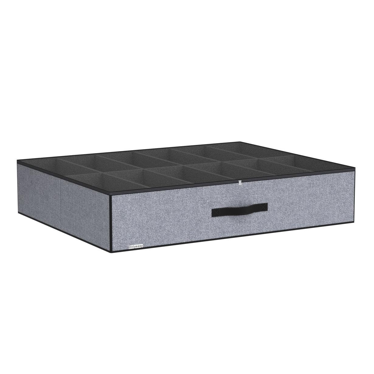 homyfort Set di 2 Organizzatore Scarpe Sottoletto con Coperchio Trasparente - Custodia Portascarpe a 12 Scomparti Organizer Pieghevole in Tessuto, Lino Grigio, XDUBSB2P