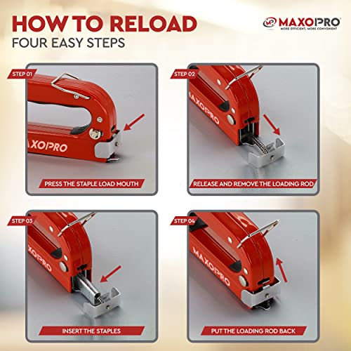 Maxopro 4-In-1 Upholstery Staple Gun – Heavy Duty Stapler Gun With Staples 4000 (D, U, I & T-Type) – Manual Power Adjustment Staple Gun For Wood, Material Repair, Crafts, Carpentry, Decoration Diy #TOP4