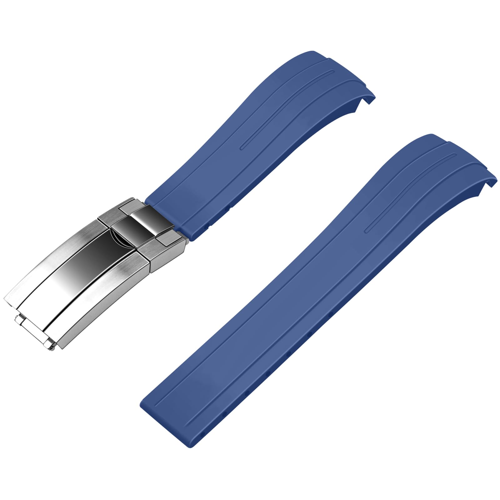 YISIWERA Artigianato Estremità Curve 20mm 22mm Cinturino Cinturino In Gomma Solido Alto Polised Spazzolato Doppio Blocco Fibbia Meccanica per Uomo Donna