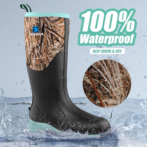 Image of Trudave Rubber Boots for Women with Steel Shank, Waterproof Insulated Mud Rain Boots, 6mm Neoprene Anti-slip Outdoor Work Boots, Size 6-11