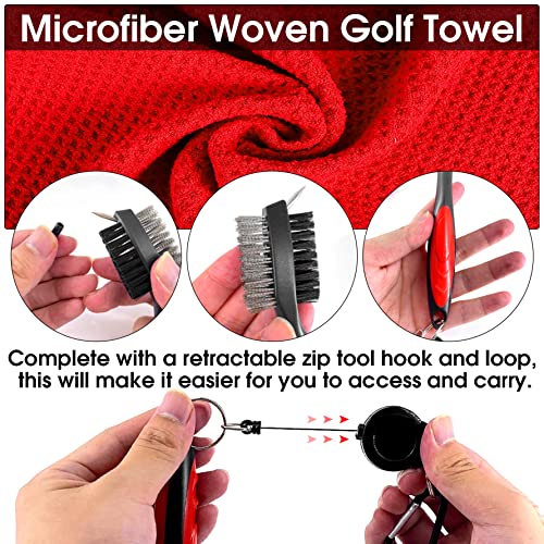 Sugamm-Toalla-de-Golf-de-435-x-515-cm-diseno-de-gofres-de-Microfibra-roja-mosqueton-Cepillo-de-Ranura-Golf-Kit-de-Herramientas-de-cerdas-Nailon-Cepillo-de-Palo-de-Golf-con-Hebilla-Metal-retractil