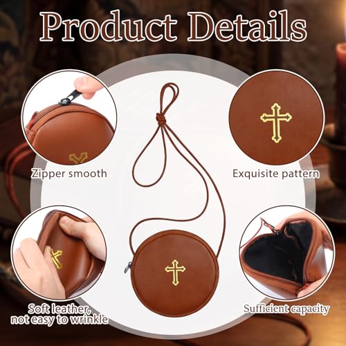 Image of Leather Communion Burse for Pyx, Catholic Pyx Case with Strap for Communion Host Priests Deacons Gifts
