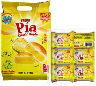 Flavor Mini Creamy Banh Pia Custard Hopia Cake - Banh Pia Kim Sa Trung Muoi 6 Vi - 12 Cakes per Bag (Pia Custard Durian)