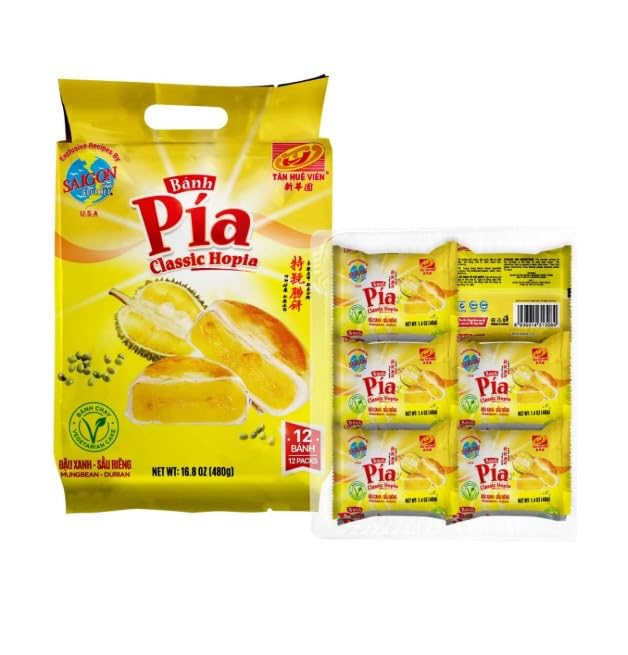 Flavor Mini Creamy Banh Pia Custard Hopia Cake - Banh Pia Kim Sa Trung Muoi 6 Vi - 12 Cakes per Bag (Pia Custard Durian)