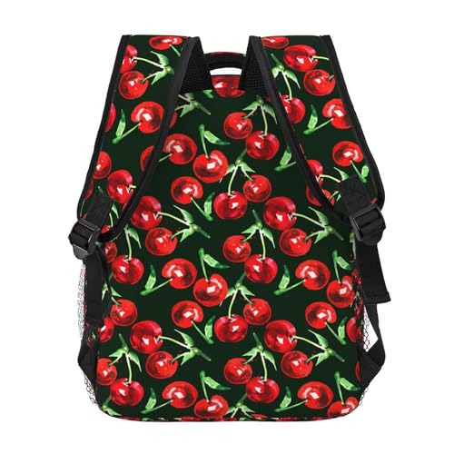 Cherry Watercolor Lightweight Travel Backpack With Zipped Front Pocket Printed Laptop Bag Fashion Casual Daypack For Work, Hiking, Camping Unisex3
