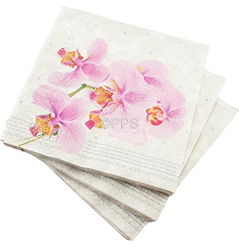 20 Luxus-Servietten 3-lagig, 33x33 Cm – Pink & Grün Mit Rosen-Blütenblatt-Muster, Für Hochzeit, Party & Grillen