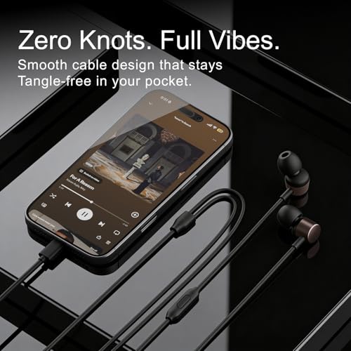 Image of HAMMER Nova 2 Type C Wired Earphones with Mic, Metal Earbuds, Deep Bass, 13mm Driver, in-line Control, Tangle-Free Cable, USB-C in-Ear Headphones for Smartphone /Laptop /PC and Tablet (Black)