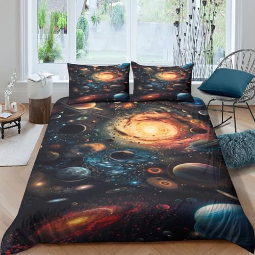 Parure de lit galaxie 3d housse couette espace ado 140x200 microfibre