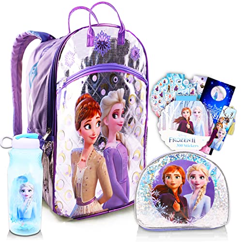 Disney Frozen Backpack and Lunch Bag - Frozen School Supplies Bundle with 17 Inch Backpack, Insulated Lunch Box, Water Bottle, Stickers, and More (Frozen Backpack for Girls)