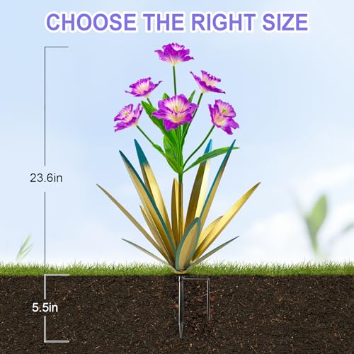 Image of Homight Metal Agave Plant Outdoor Decoration Outdoor Garden Decoration Daffodils Flowers Mexican Yard Art Daffodils Flowers Decorative Garden Gift (2 Big Purple Daffodil)