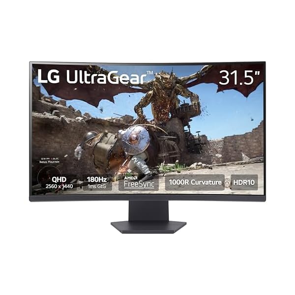 LG 32GS60QC-B Ultragear 32-inch Curved Gaming Monitor QHD (2560×1440) 180Hz 1ms 1000R AMD FreeSync HDR10 HDMIx2 DisplayPort Black
