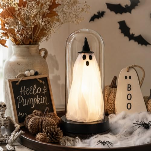 AIZXING Halloween Decorations-Halloween Decor Indoor-Light Up Ghost in Glass Cloche | Cute Ghost with Light for Home Kitchen Mantel Tabletop Party Decor and Holiday Decorations - image 7
