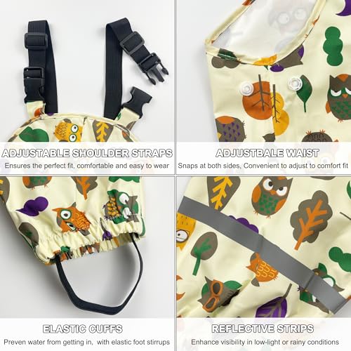 Image of Toddlers Waterproof Rain Bib Pants, Boys Girls Rain Pants Kids Cartoon Rain Trousers Lightweight Mud Pants Rainwear