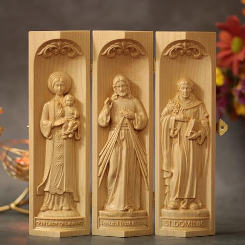 Handmade Prayer Altar of Jesus Christ/Our Lady Of La Vang/St. Dominic Catholic Triptych Religious Gifts Wooden Home Altar Jesus Christ