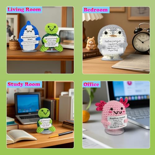SZMDLX 4Pcs Positive Crochet Penguin Set, Handmade Pocket Hug Emotional Support Gift Dolls Stress Relief Anxiety, Positive Penguin,Shark,Axolotl,Turtle Gifts for Women, Men,Teacher, Colleagues - Image 5