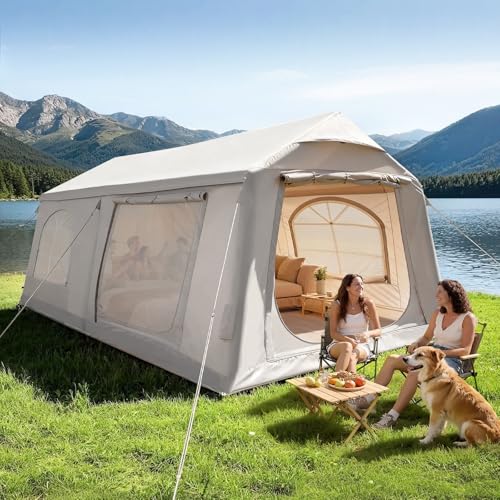 Image of ABORON Inflatable Camping Tent, 4 /6 /8 /10 /12 Person Easy Setup Blow Up Tent with Hand Pump, PU3000mm Waterproof 4 Season Glamping Tent for Outdoor Camping
