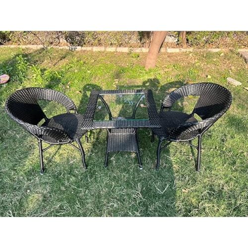 Image of Furniture Designer Patio Chair Set for Garden|| Balcony|| Terrace|| Coffee|| Patio ||Wicker Seating Chair and Table Set Outdoor Furniture (D-12 Black with 2 Chair 1 Table