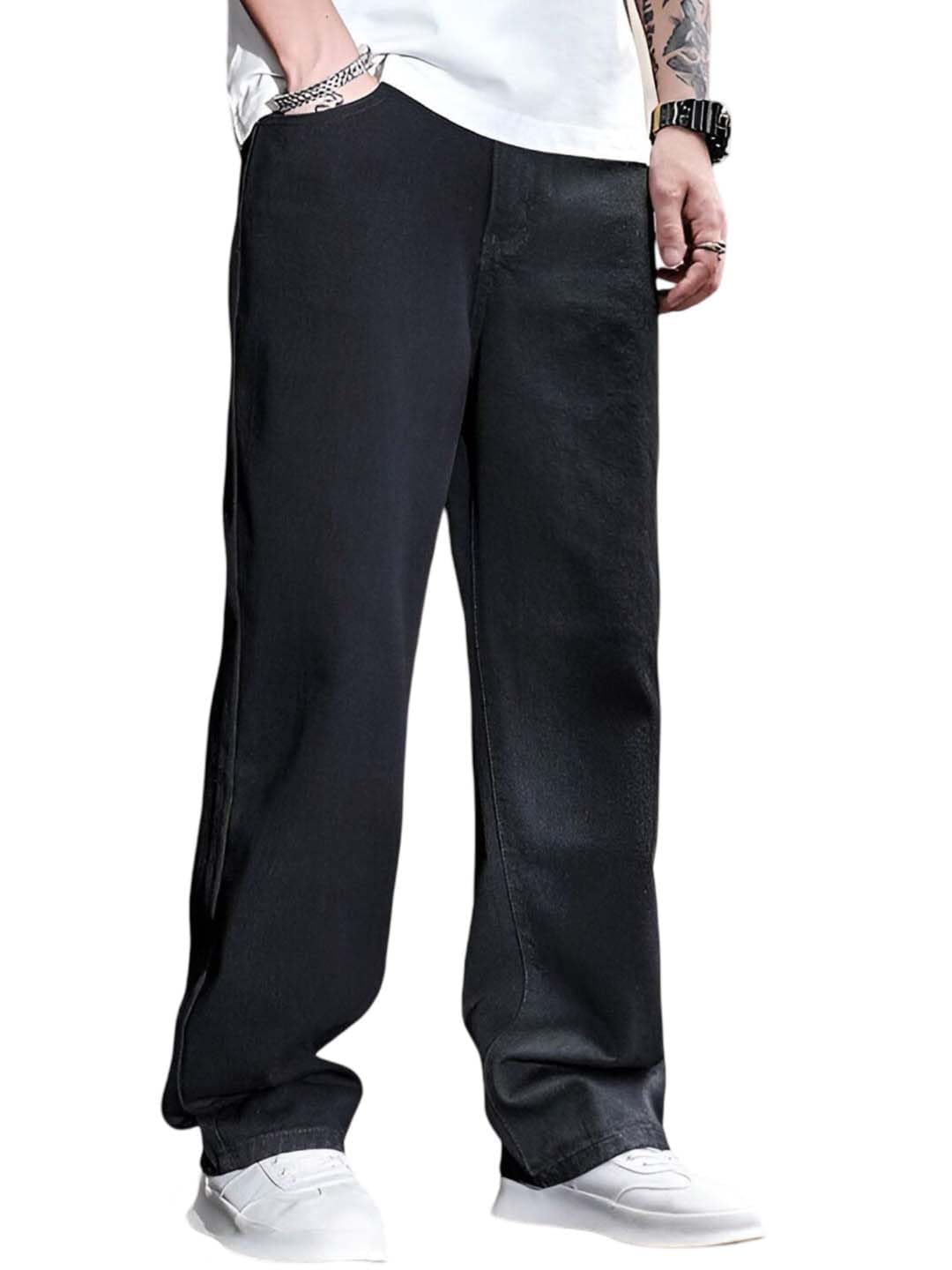 Men's Solid Regular Fit Mid Distressed Fashionable Trendy Denim Jeans(Black,32)