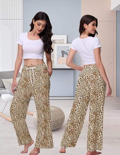 Image of Veseacky Women's Wide Leg Lounge Pants Yoga Pajamas Comfy Stretch Drawstring Pajamas Puls Size Dance Bottoms S-4XL