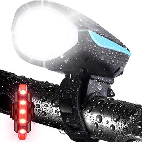 LETOUR Bike Light Set with Horn USB Rechargeable LED Bicycle Headlight,Taillight and Bell for Cycling Riding Safety Warning,Bike Headlight Waterproof Bicycle Light 3 Lighting Modes 5 Sounds