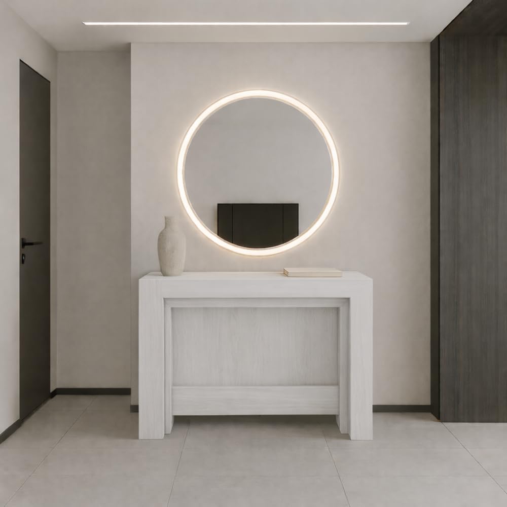 VE.CA - Tavolo Allungabile Karen, Made in Italy - Console Allungabile fino a 3 Metri, 14 Posti - Salvaspazio con Porta Prolunghe, Arredo Moderno da Sala da Pranzo (Bianco Frassinato, TAVOLO)
