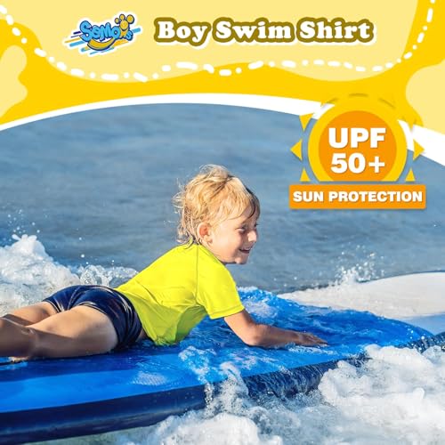 Image of Semois Boys Rash Guard Swim Shirt Short Sleeve Swimwear Toddler Kids Youth Rashguard Water Shirt UPF+ 50 Quick Dry Shirt