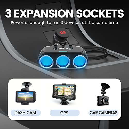 YANTU-3-Sockets-Cigarette-Lighter-Splitter-Car-Adapter-with-LED-Voltage-Display-12V24V-Splitter-Dual-USB-Car-Charger-Adapter-with-On-Off-Switch-Black-Tablets