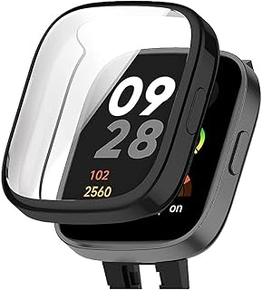 شاشة حماية لساعة ريدمي 3 لايت بإطار ممتص للصدمات من البولي يوريثين المقاوم للحرارة غطاء كامل الحواف أسود