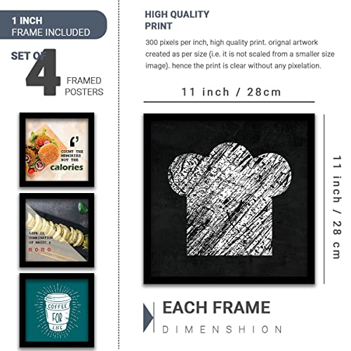 Image of kotart - Cooking Quotes Wall Posters with Frame for Restaurant Kitchen Cafe Wall Decor - Framed Kitchen Poster for Home and Kitchen (11x11 inch, Framed) Set of 4 (Art 10, Small)