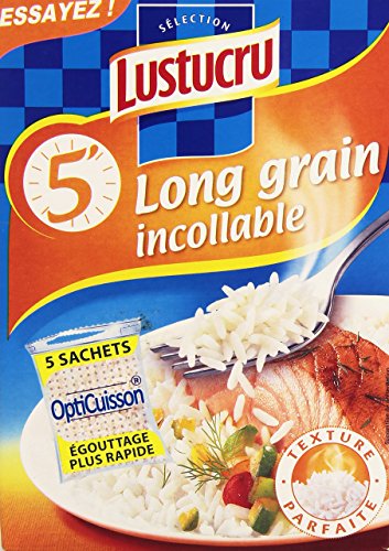 Lustucru Bolsa de arroz de grano largo, 5 minutos, no adhesiva, 450 g, 7 unidades