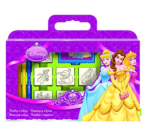 Multiprint Valise 7 Timbres Enfants Disney Princess, 100% Made in Italy, Tampons Enfants Personnalisés, en Bois et Caoutchouc Naturel, Encre Lavable Non Toxique, Idée Cadeau, Art.07660