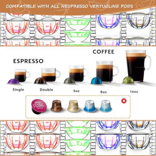 Coffee Pod Holder Rolling Drawer Organizer with Deluxe Piano Black Tempered Glass Top, Compatible for All Nespresso Vertuo Pods, Holds up to 75 Small or 50 Big Vertuo Pods