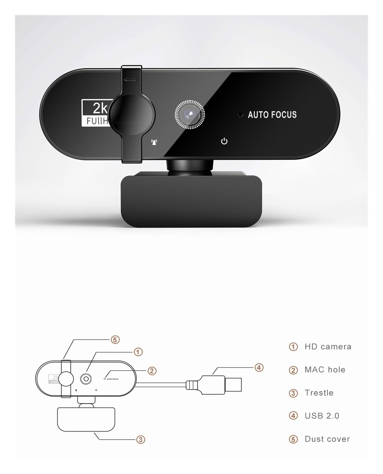 Cámara Web, Cámara Web 4K 1080P Mini cámara 2K Full HD con micrófono de Enfoque automático for PC Computadora portátil en línea(4K)