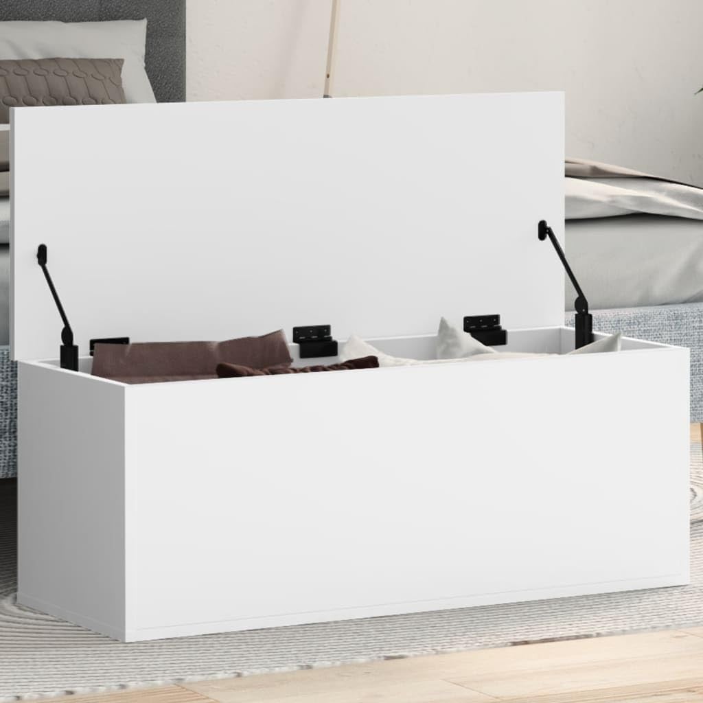 Homgoday Baúl y baúles para exteriores, contenedor de jardín, portaherramientas de jardín, puf de exterior, caja de almacenamiento blanca, 90 x 35 x 35 cm, de aglomerado