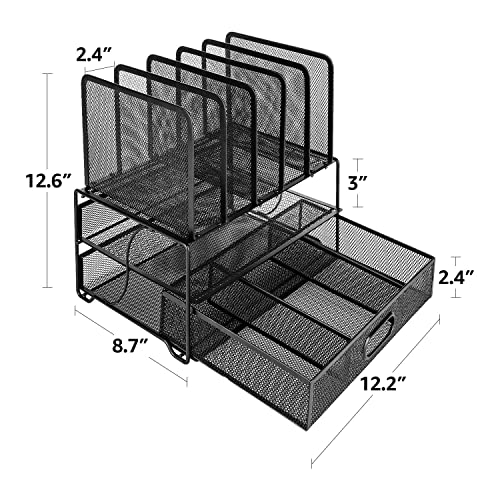 Amazon-Basics-Organizer-da-scrivania-in-rete-con-cassetto-a-scorrimento-due-scomparti-e-5-sezioni-verticali-Nero