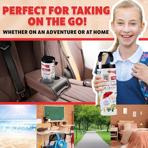 Image of Get Trend Friends Tumbler with Straw 30oz Kids Teens Adults Insulated Cup with Lid Handle Travel Mug Cups with Lids for Office Gifts (White Friends)