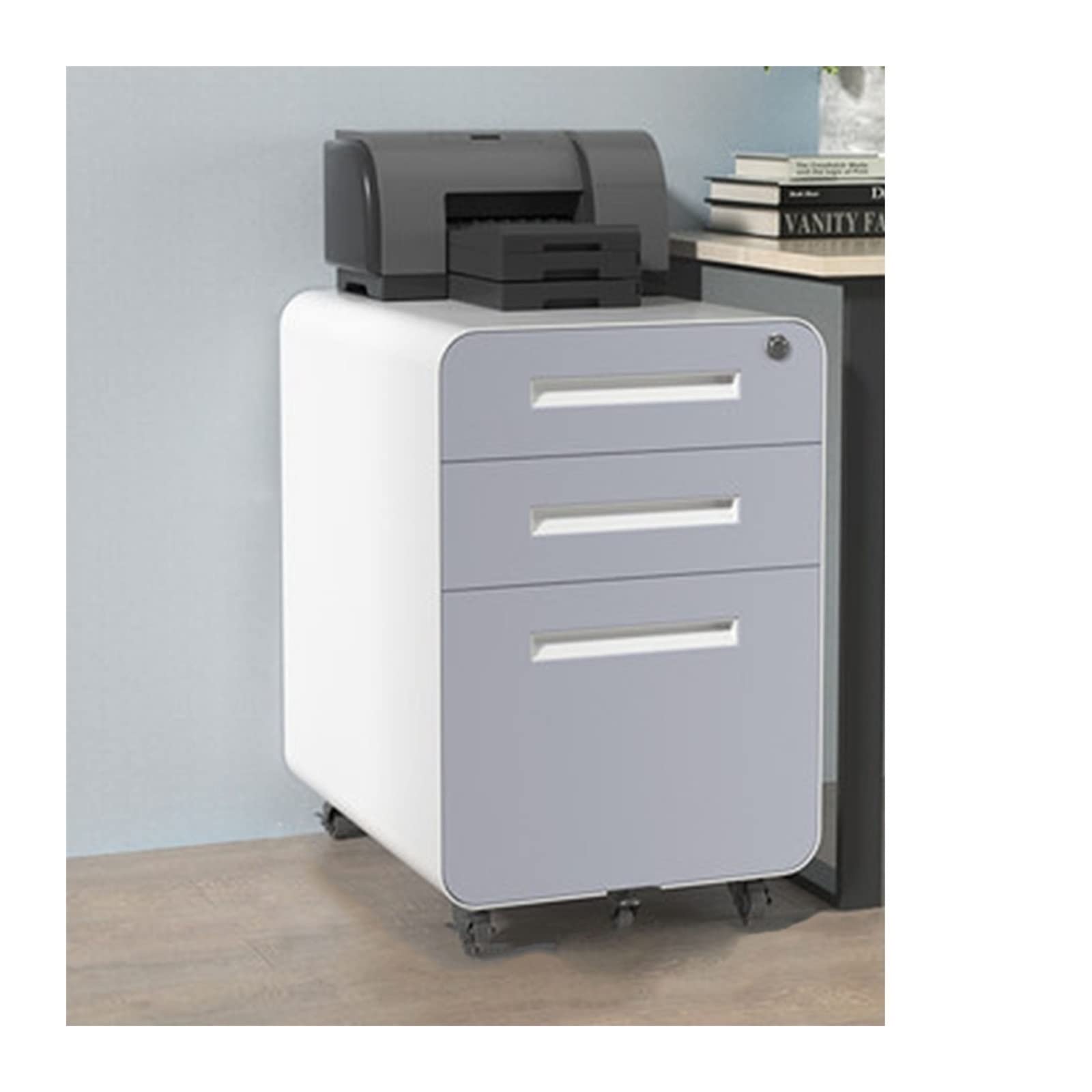 Aioneer 3-Drawer Mobile File Cabinet With Lock & Key Lateral Metal Filing Cabinet For Home Office Anti-Tip Design Vertical File Durable 1.2Mm Steel Construction-D-1.2mm
