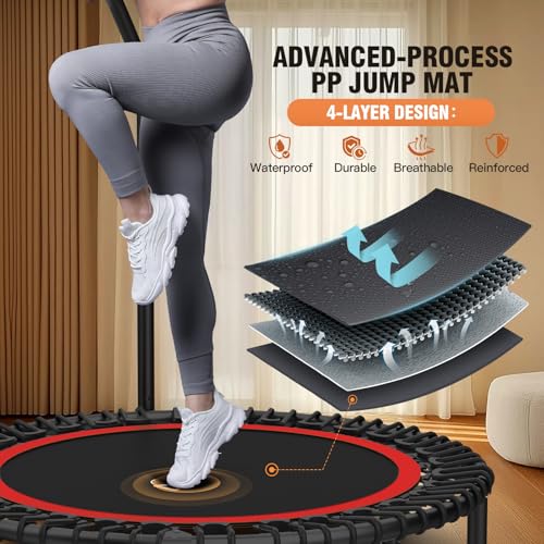 Image of ANCHEER 40 inch /48 inch Foldable Mini Trampoline,Max Load 450lbs /550lbs Indoor Trampoline,with 4 Level Adjustable Foam Handle and Resistance Bands,Adult Exercise Trampoline for Home, Garden, and Gym