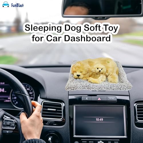 Image of FunBlast Sleeping Cute Dog with Puppy - Realistic Soft & Lifelike Pet Puppy with Bed for Car Dashboard and Home Decor, Sleeping Dog Soft Toy (Light Brown)