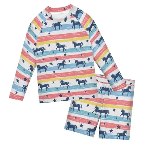Rainbow Unicorn Cute Baby Boys' Toddler Long Sleeved Rashguard Swim Bathing Suit Set B0403672