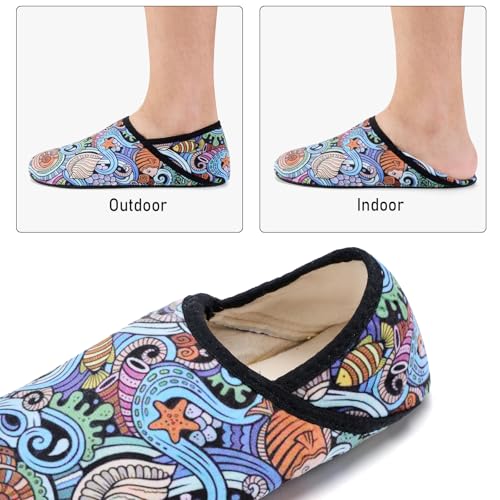 Image of ANLUKE Slipper for Women Men Slipper Socks Fuzzy House Shoes Rubber Sole Slip On Soft-Lightweight Non Slip Indoor /Outdoor Colorfulboho