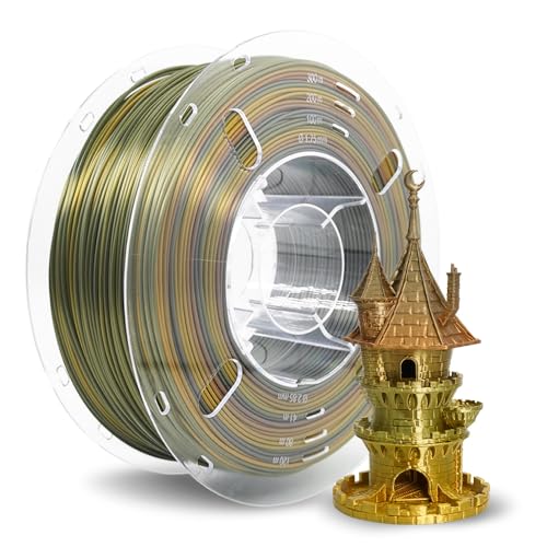 Image of VOXELAB Silk PLA Filament 1.75mm, Smooth Color-Changing, Coextrusion Smooth and Shiny Consumable, Changeable Rainbow PLA Filament, 1kg (2.2lbs) for Most FDM 3D Printer,Metal Rainbow